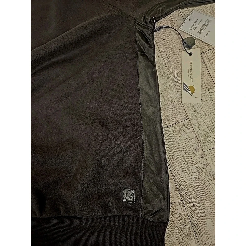 Fundamental Coast Sweatshirt SMALL Black Pullover 1/4 Button Up Slater Mock NEW
